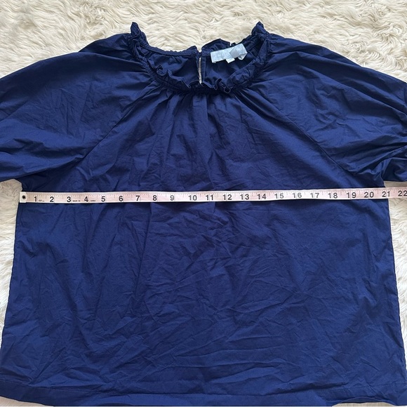 Hill House Blouse The Kit Top Short Puff Sleeve Ruffle Collar Navy L - Picture 9 of 10